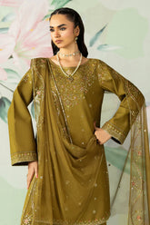 NAQSHI - 3PC DHANAK EMBROIDERED SHIRT WITH COTTON NET EMBROIDERED DUPATTA AND TROUSER - HZG2399